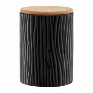 Ambition Pojemnik ceramiczny Tuvo w czarne wytłoczenia z bambusową pokrywką 1110 ml